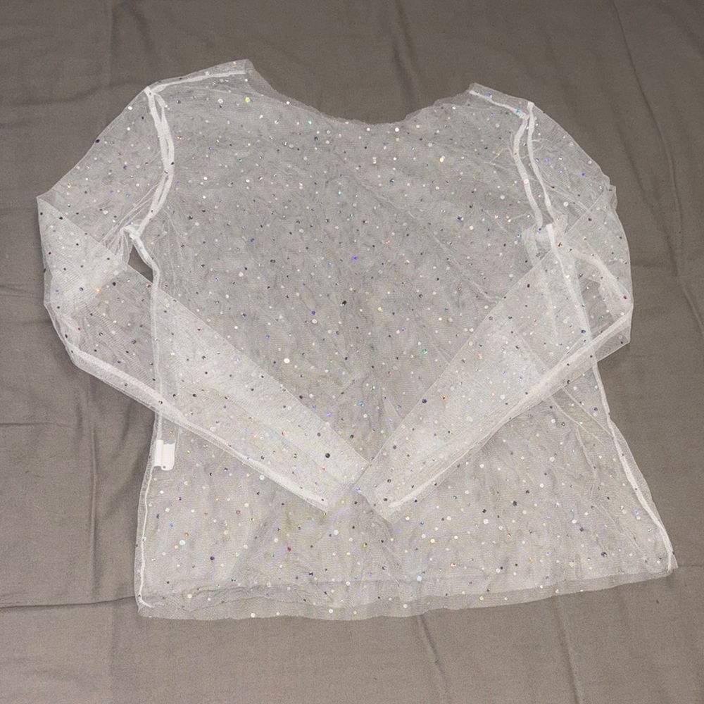 Shear Sparkly White Long Sleeve Top